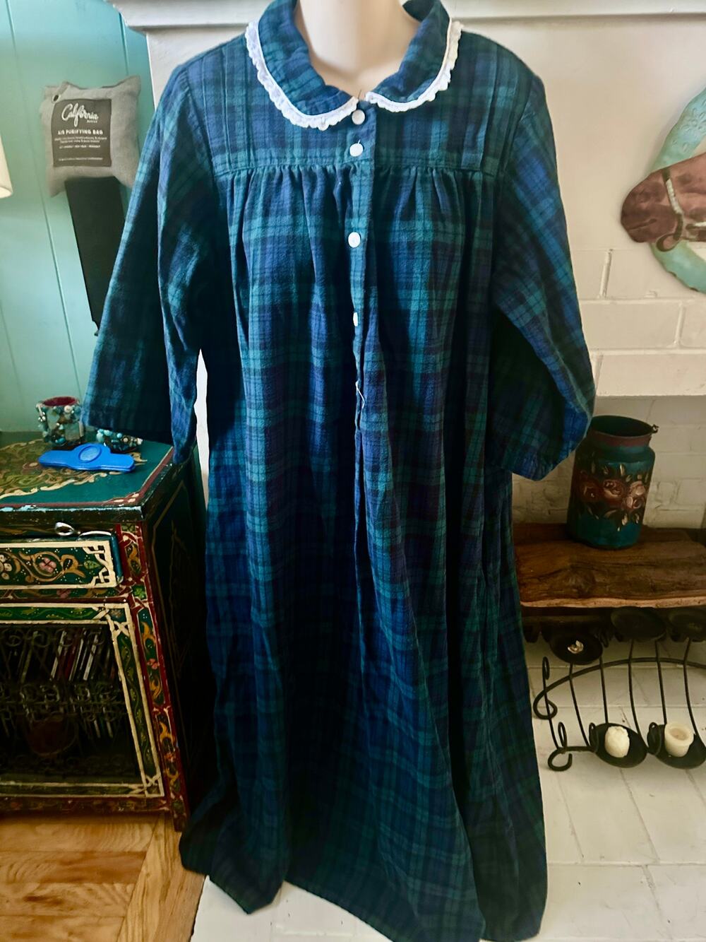 LANZ CLASSIC PETER PAN COLLAR BRUSHED COTTON FLANNEL NIGHTGOWN M